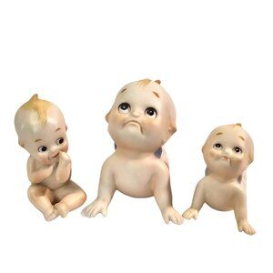 Lefton Kewpie Doll Figurine Lot Bisque Babies Blue Wings Made in Japan Crawling